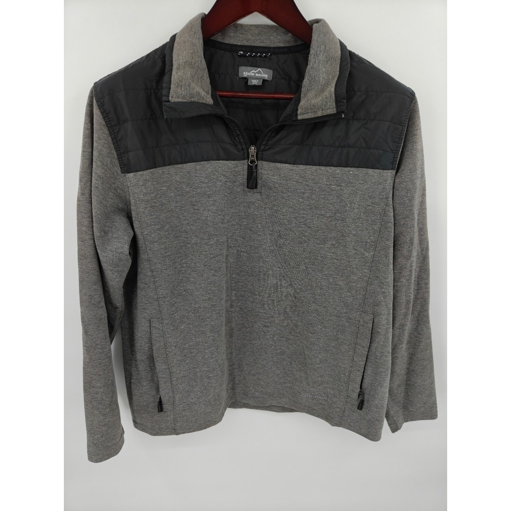 Eddie Bauer Mens Gray Quilted Yoke Quarter Zip Pullover Sweater M 1226392